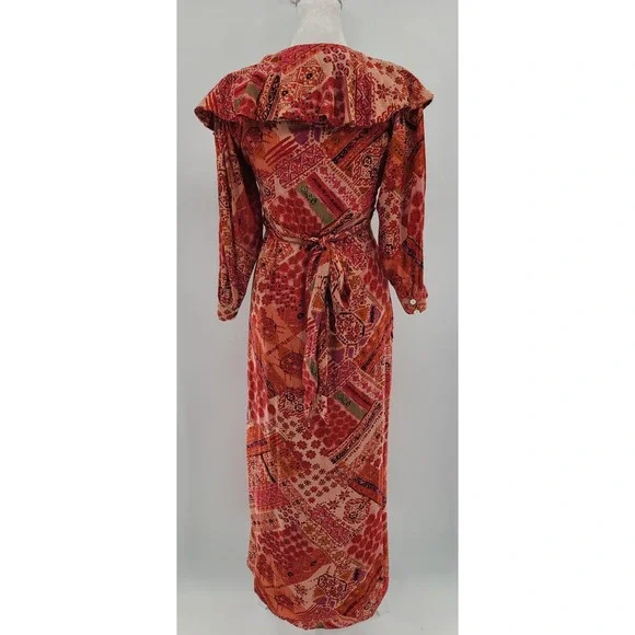 Free People Lennon Boho Maxi Wrap Dress Size XS Ruffle Long Sleeve Patchwork - Picture 3 of 12